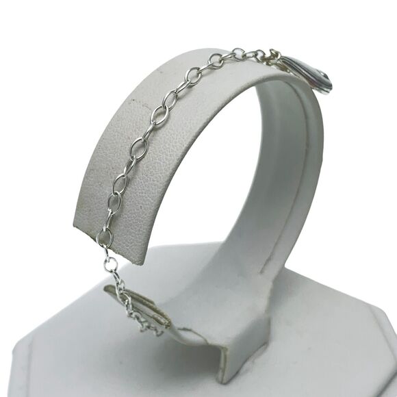 Spiral Teardrop Charm Link Bracelet | Vintage Sterling Silver 925 | 7.5" - 8.75" - Picture 2 of 7
